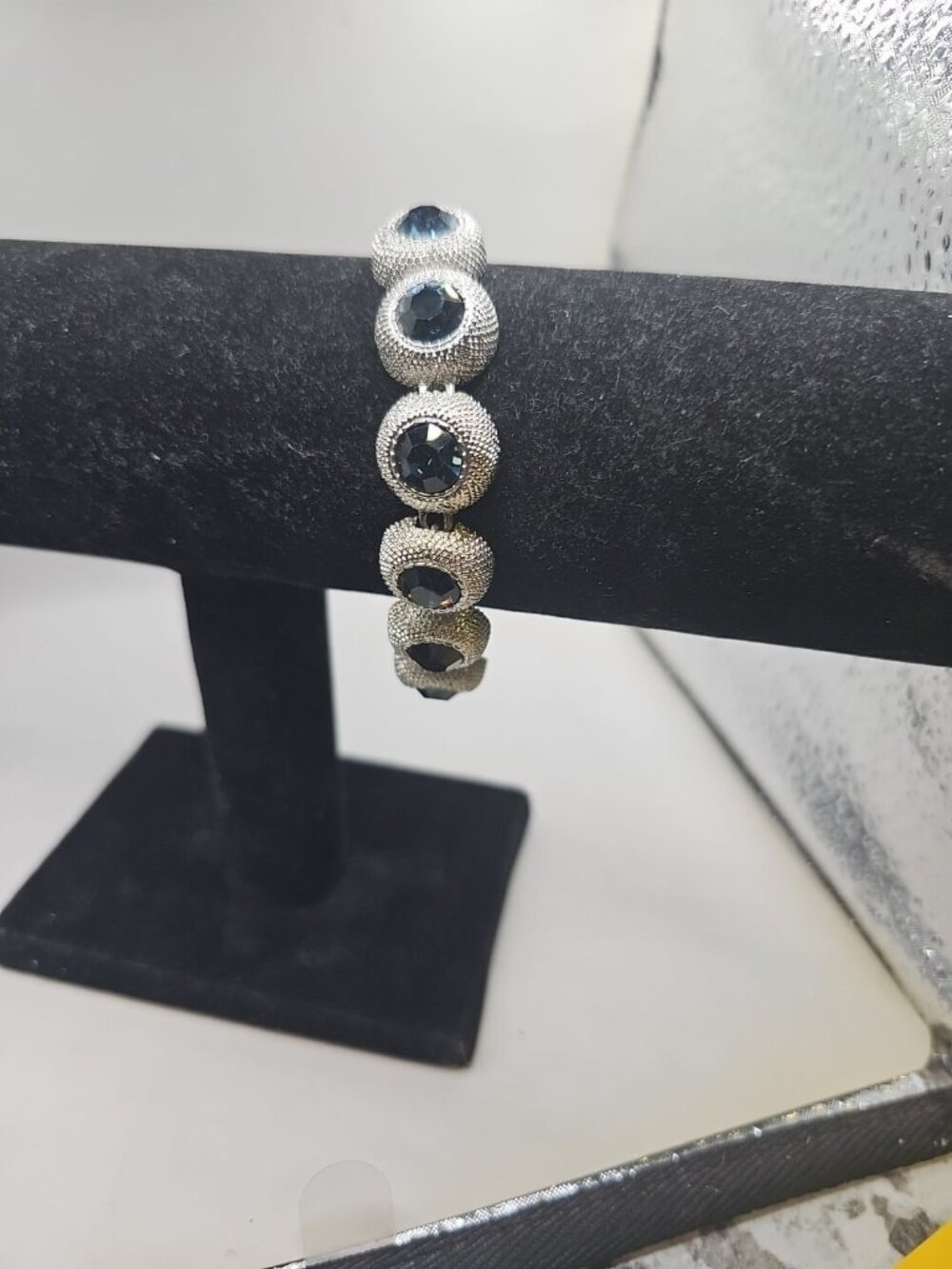 Bracelet  Silver-tone Chunky Link Blue  Rhinestones